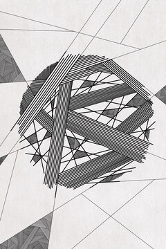 Abstract Black and white geometric illustration with overlapping
