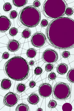 Abstract purple circles connected by Black scribble lines network