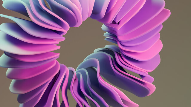 Abstract render of fluid curved loop structure in purple and pink