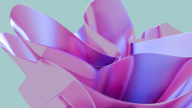 Abstract render of smooth metallic purple and pink curved shapes