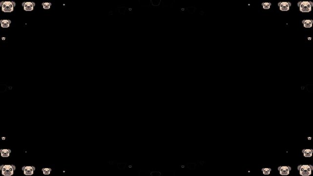 pug, pug dog, dog emoji, puppy, pet, dog face, canine, animal, cute, funny, emoticon, 3d icon, motion graphics, particles, floating, burst, loop, dark background, black background, black isolated, ren