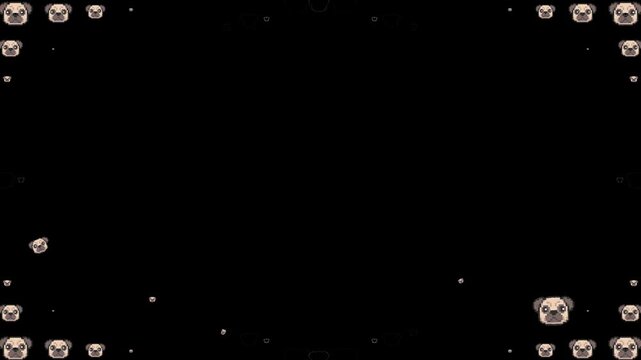 pug, pug dog, dog emoji, puppy, pet, dog face, canine, animal, cute, funny, emoticon, 3d icon, motion graphics, particles, floating, burst, loop, dark background, black background, black isolated, ren