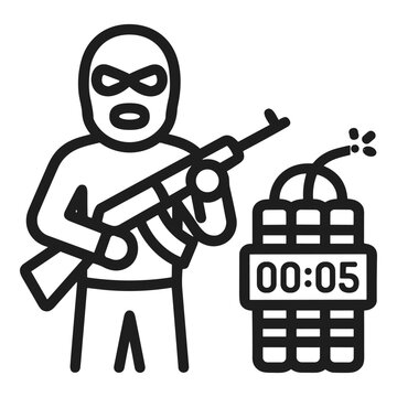 Terrorist with rifle and ticking bomb icon