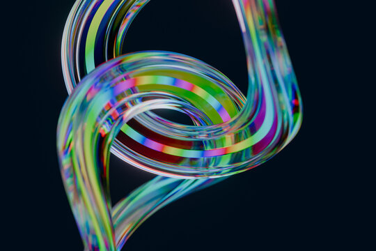 Colorful twisted tube abstract 3d render on dark background