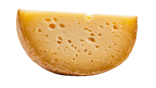 Wedge of aged Swiss cheese with holes, isolated on transparent background