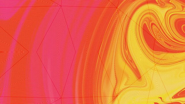Dynamic geometric triangle line pattern with vibrant orange, pink, and yellow gradients creating a modern optical motion background.