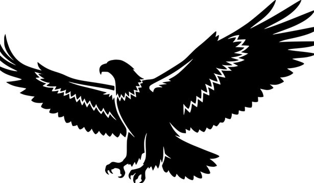 Majestic Flying Eagle Silhouette with Spread Wings Black Bird Vector Illustration