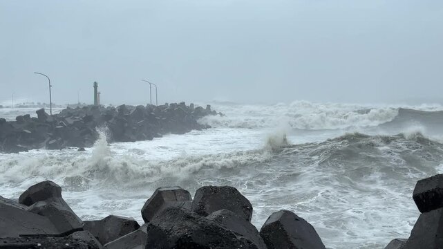 Hurricane Storm Waves Crash Ashore As Storm Nears Land