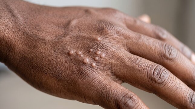 Close Up of Molluscum Contagiosum Viral Papules on Black Male Hand