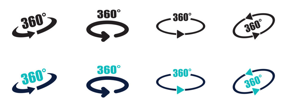 360 Degree Rotation Arrow Angle Direction Icon Set Vector Illustration
