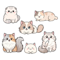 Fototapeta premium Popular Cat Breed Chibi Set - 6 Kawaii Characters