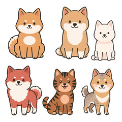 Fototapeta premium Japanese Dog Breed Chibi Set - 6 Kawaii Characters