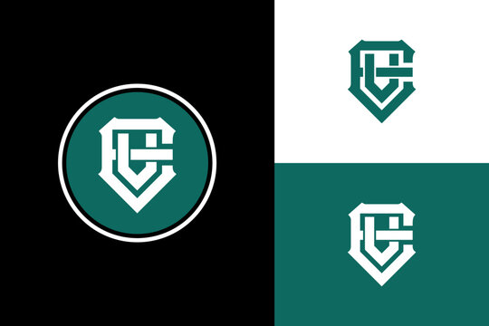 Modern vintage monogram logo with letters EV VE in teal and white for varsity or athletic brands.