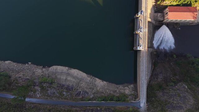 Presa del Tambre On The Tambre River Near The Sopenas Viewpoint In Galicia, Spain. Aerial Top-down Shot