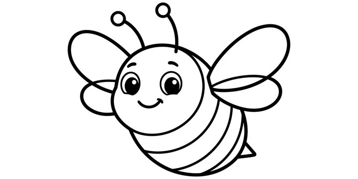 Cute cartoon honey bee line art illustration for children coloring book page design isolated on white background