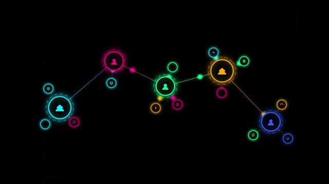 Multi-Colored Glowing User Network Node Connection Animation