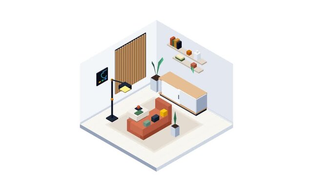 Minimalist Isometric Living Room Animation