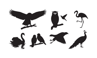 Obraz premium Wild Birds Silhouette Icon Set Black Vector Illustration For Graphic Design Elements.