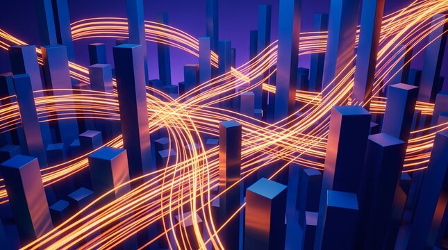 Abstract futuristic city with glowing energy lines