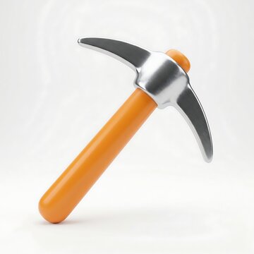 A 3D render of a stylized pickaxe with a silver metal head and orange handle.
