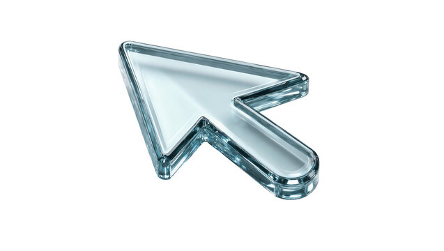 Transparent glass computer mouse cursor arrow isolated on transparent background