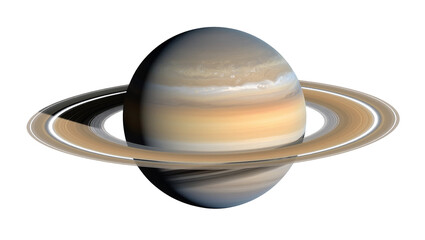 Gas giant planet Saturn with prominent rings, isolated on transparent background © Charlie