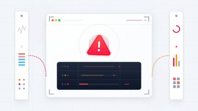 System Error Warning Dashboard Interface with Alert Icon and Data Analytics.
