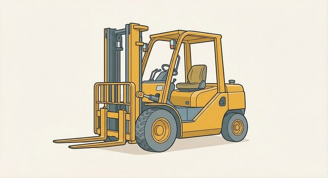 Yellow industrial forklift truck for warehouse logistics isolated on white background