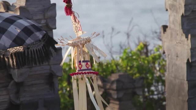 Balinese Penjor Hanging Decoration with Black and White Umbrella