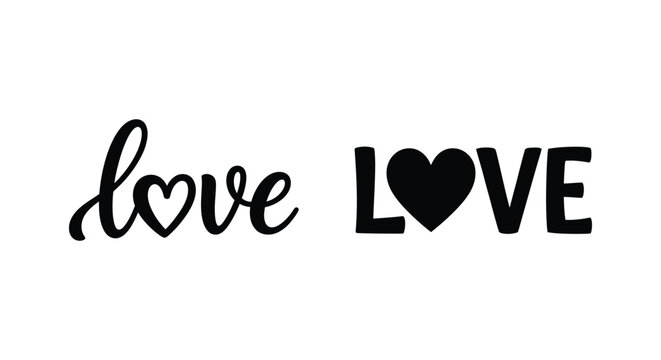 The word love in two distinct fonts presented as a black silhouette affection amorous bond