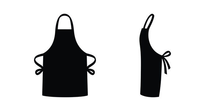 Black kitchen aprons in a flat silhouette against a white background apron cooking baking chef