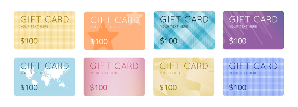 Set of gift card templates. Stored value giftcard designs for your brand. Vector illustration.