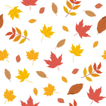 Autumn theme cozy seamless pattern. Fashion textile design with autumn theme hand-drawn leaves. Fall theme background.