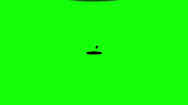 Minimalist animation of a black droplet falling on a surface with a green screen. Best animation of a rain droplet in 4K