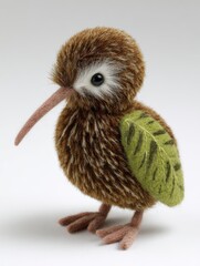 Obraz premium Small Sparkling Kiwi Bird Figurine Isolated On A Soft White Background