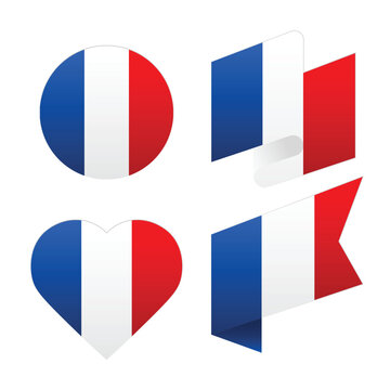 France Heart Flag and Waving Ribbon Vector Illustration