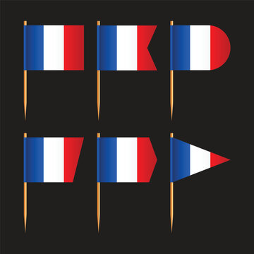 French Mini Toothpick Flags in Different Shapes Vector Illustration