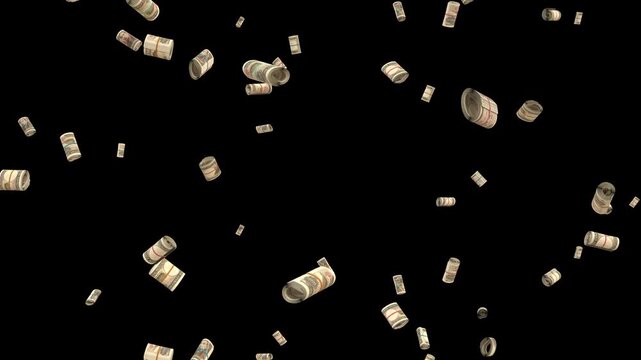 Falling rolled up Yen bills loop Rain Wealth.