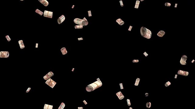 Falling rolled up Euro 10 bills loop Rain Wealth