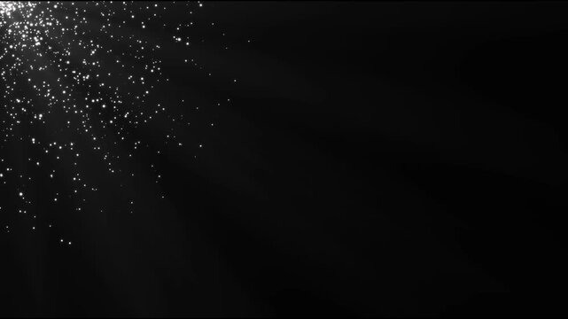 Christmas and new year abstract background with shining gold particles, flying glitter, soft glowing light, blurred bokeh and lens flare, elegant festive motion backdrop,black background 4K