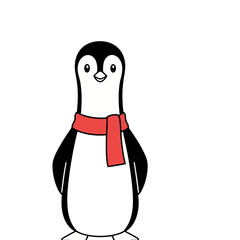 Fototapeta premium Cartoon Penguin Wearing a Red Scarf