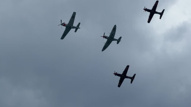Propeller Planes Performing Aerobatic Formation Stunts at Gold Coast Air Show