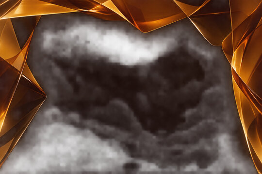 Dark smoky copy space is surrounded by glowing amber topaz facets in a dramatic luxury frame. generated by AI.