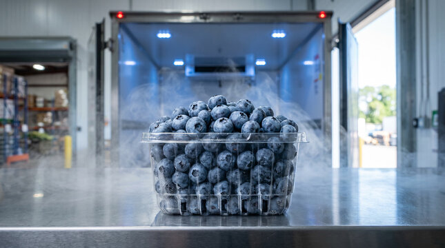 Fresh Blueberries in Refrigerated Transport Container for Cold Chain Logistics