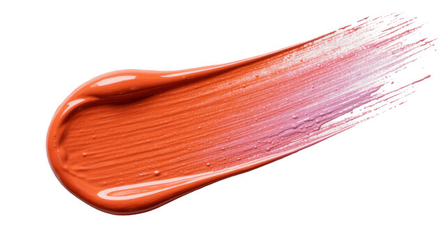 Orange and pink lipstick smear with glossy texture, isolated on transparent background