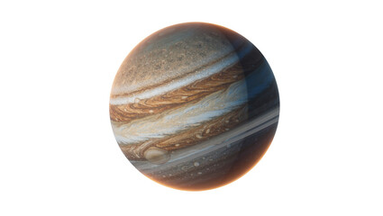 Giant striped gas planet Jupiter with swirling clouds, isolated on transparent background © PNGIG