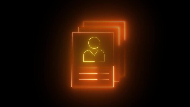 Glowing neon line icon isolated on black background. Symbol of personal data files or id cards concept. 4K video animation graphics
