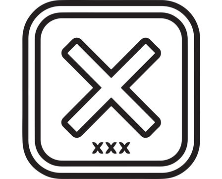 Geometric vector illustration of a bold square icon featuring a central cross symbol with triple x markings in black lines