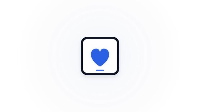 A modern blue heart icon inside a rounded square button representing love, healthcare, or favorite features