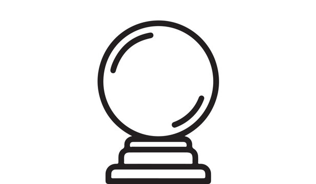 Crystal ball vector graphic illustration showing a circular globe placed upon a tiered base with clean minimalist black line art